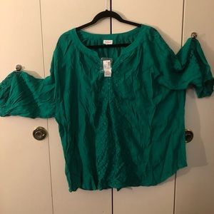 Kelly Green Blouse with Lace Detail